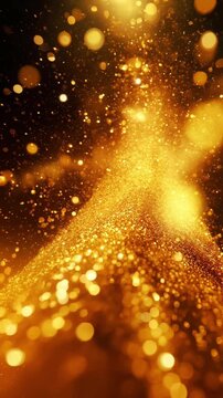 金色の粒子と輝くストライプが前方へ進む高級トーンの抽象背景ロゴと受賞テロップが映える4Kクオリティで表彰映像やPVに最適. 生成AI