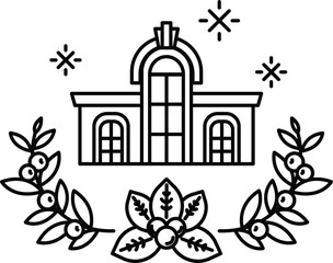 A building with a large archway and a small window