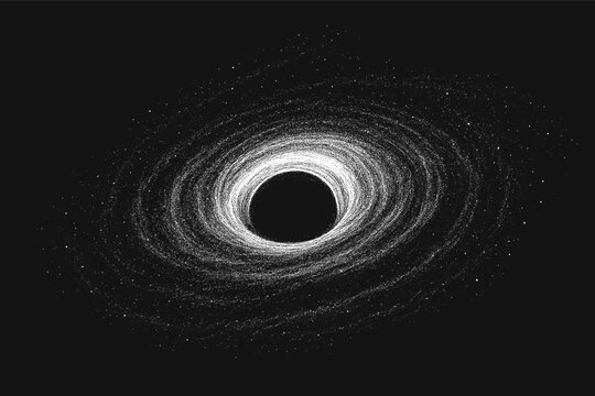 Vector illustration of a supermasive black hole in outer space. Hand-drawn stippling style