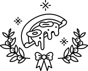 A pizza with melted cheese and sauce on top of a leafy green background