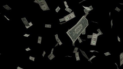 One Dollar Bills Floating on Black Background (Copy Space)
 - Powered by Adobe