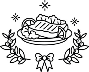 A plate of food with a bow around it