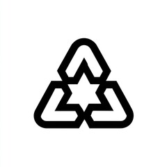 A stylized, geometric symbol of interconnected triangles forms a recycling , featuring a central star-like shape.