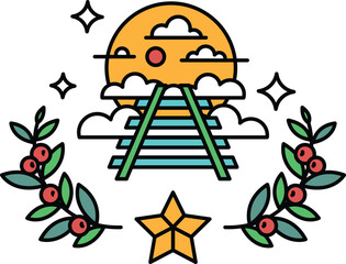 A train track with a train on it and a star in the middle