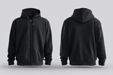 Full shot of a dark gray zip-up hoodie, front and back views
