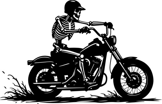 Skeleton Riding a Chopper Motorcycle Vector