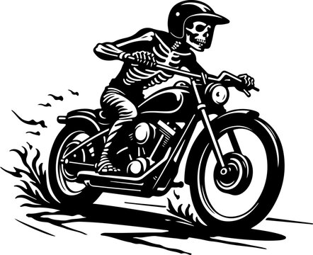 Skeleton Riding a Chopper Motorcycle Vector