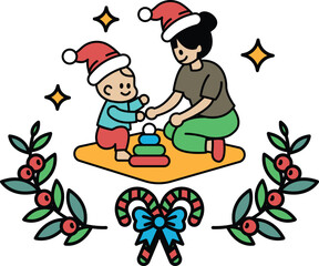 Fototapeta premium A woman and a child are playing with blocks