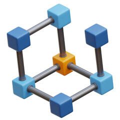 Interconnected Cubes in Blue and Orange on Transparent Background Digital Network Concept