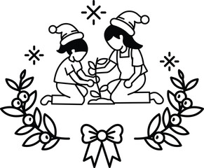 Two children are planting a tree together