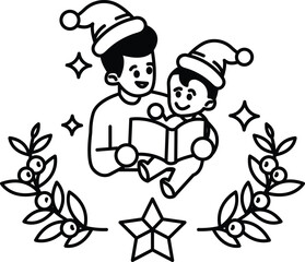 A man and a child are reading a book together
