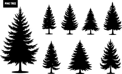 Set of Pine Tree Silhouette Vectors Bundle