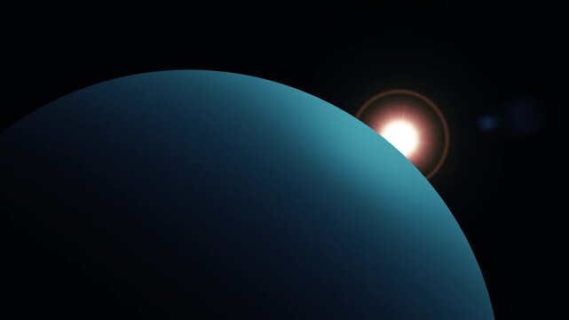 3d uranus Planet and Moon in Space with Bright Star