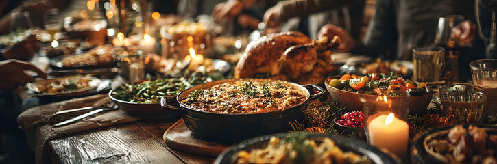 People serving themselves Thanksgiving dinner