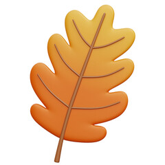 Isolated Autumnal Oak Leaf in Shades of Yellow Orange with Visible Veins on a Transparent Background