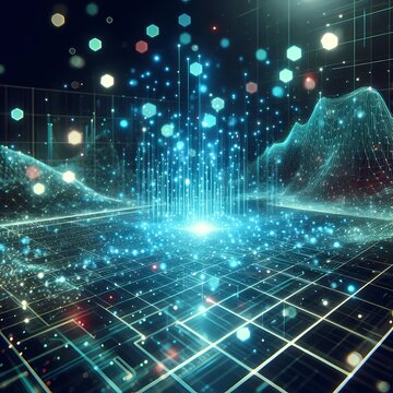 Holographic Scatter Plot over Neon Grid