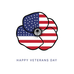 Veterans Day Vector Poppy Flower with American Flag