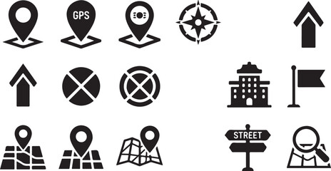 Location Icon Set – 8–12 Black Silhouette Icons in vector
