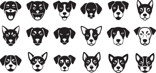 Obraz premium Dog Face Icon Set – 8–12 Black Silhouette Icons on vector for Digital & Print