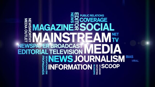 Mainstream Media animated word cloud-text design animation tag kinetic typography seamless loop.