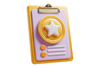 3D clipboard icon with star symbol