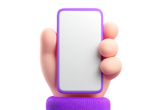 3D cartoon hand holding blank smartphone