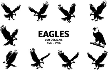 Eagle Silhouette Collection: Majestic Birds in Flight"