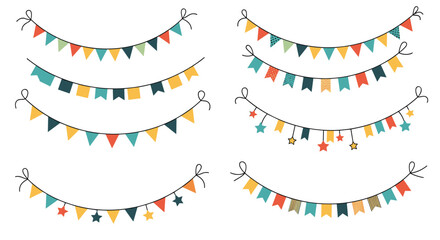 Fototapeta premium Colorful festive celebration bunting flags arranged in decorative banners.