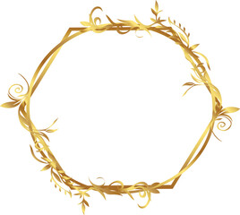 golden wheat frame Wedding circle frame with luxury gold floral elements	
