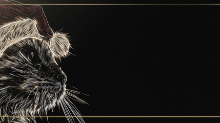 Neon Art Illustration a cat wearing santa hat