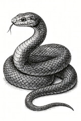 Fototapeta premium Intricate Pen and Ink Coiled Snake Illustration for Wildlife Projects