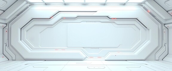 Futuristic white spaceship door interior with glowing red accents, clean minimal spaceship background 4k sci-fi design
