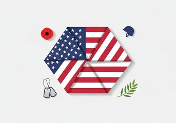 Veterans Day illustration featuring United States flag and symbols on a white background