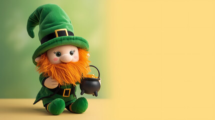 St. Patrick's Day banner with leprechaun toy