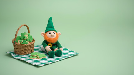 St. Patrick's Day banner with leprechaun and cookies