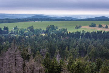 Fototapeta premium Aerial view from Mount Naroznik in Table Mountains, Sudetes in Poland