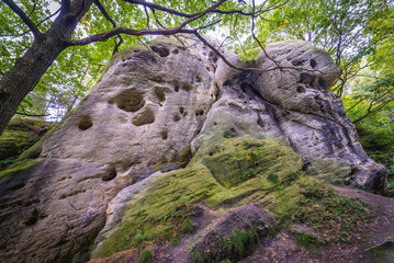 Rock formation called White or Elephant Stones in Lusatian Mountains, part of Sudetes in Czech Republic
