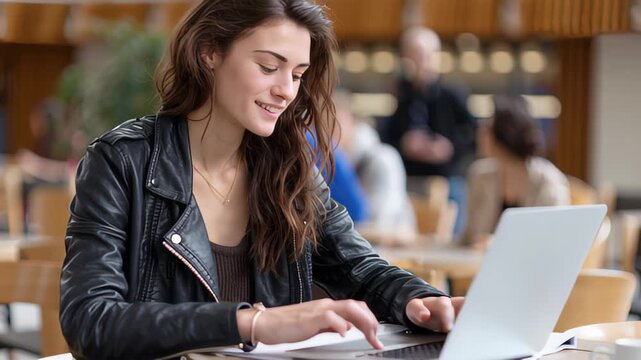 College Student Analyzing Personal Finance Investment Strategies in a Modern Campus Environment with a Focused Viewpoint