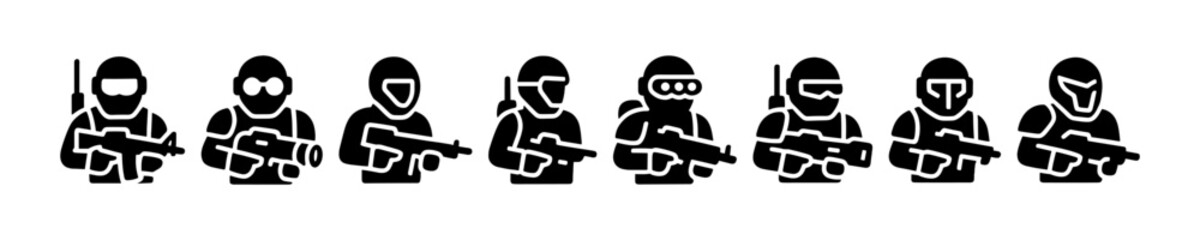 Soldier suit avatar vector filled icon set