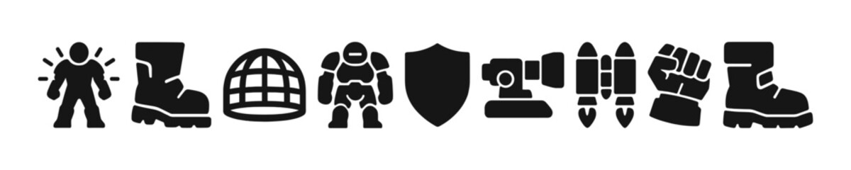 Cyber warrior body elements vector filled electronic icon set