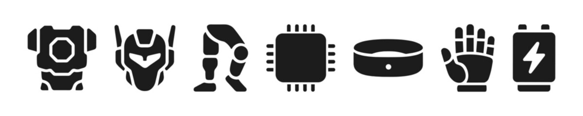 Robot cyber warrior body elements vector filled electronic icon set