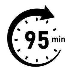 95 Minute stopwatch or timer icon. 95 Minutes clock face countdown