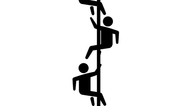 A group of individuals slide down a vertical pole together, showcasing coordination, agility, and teamwork in a thrilling activity