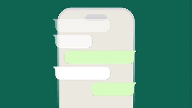 Mobile online texting. Animated whatsapp messages scroll. Rolling chat UI clean text bubbles. Mobile scrolling conversation. Communication in messenger animation.  Transparent Background MOV overlay