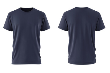 navy blue T-shirt mockup back and front view isolated on white background for brand presentation and design
