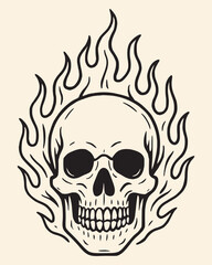 Fiery Skull Illustration Vintage Skull with Crossed Swords – Pirate Tattoo Design