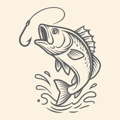 Vintage Fishing Logo Design – Jumping Fish Illustration for Anglers Old-School Fishing Logo – Vintage Fish Sketch for T-Shirts & Branding