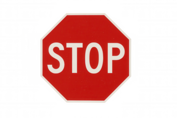 Red octagon stop sign symbol on transparent background indicating traffic regulation and warning