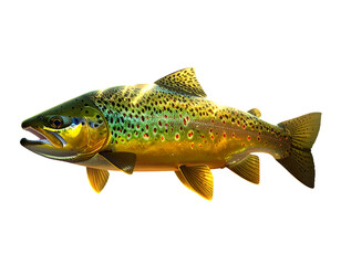 Fototapeta premium Fantasy Brown Trout with Glowing Water and Magical Bubbles, Surreal PNG