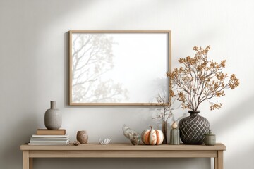 Cozy Autumn Home Decor with Framed Art and Dried Flowers.